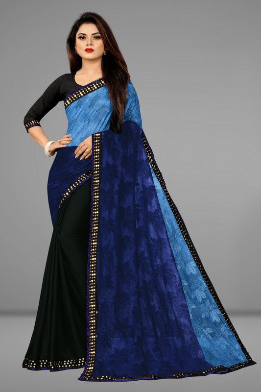 Self Design Fashion Lycra Blend, Brasso Saree  (Dark Blue)