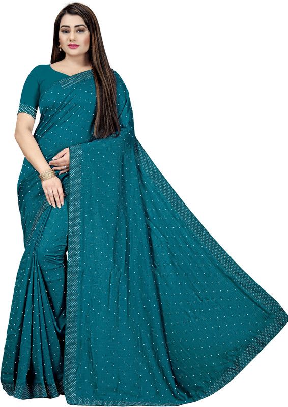 Polka Print Murshidabad Art Silk Saree  (Blue)