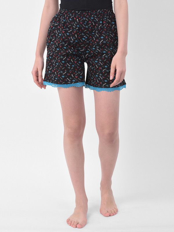 Printed Women Black Basic Shorts