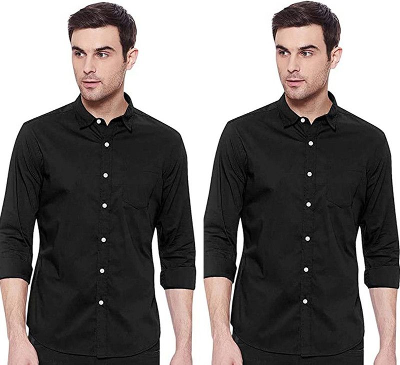 Men Solid Casual Black Shirt  (Pack of 2)