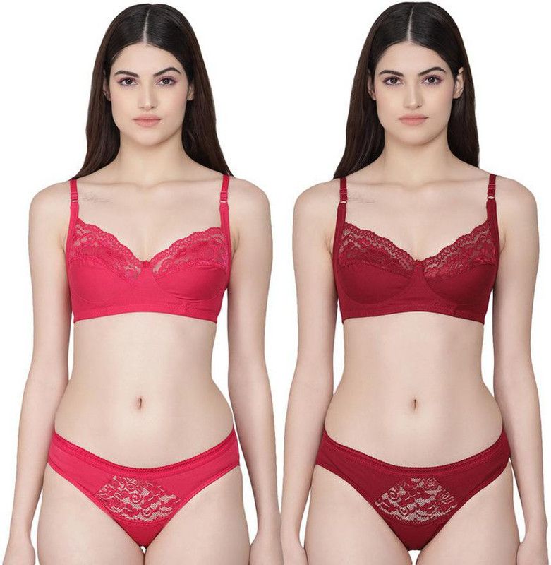 Bra & Panty Set Embroidered Pink, Maroon Lingerie Set