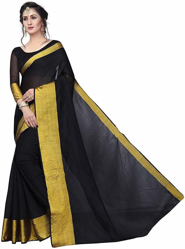 Solid/Plain Paithani Pure Silk, Cotton Silk Saree  (Black)