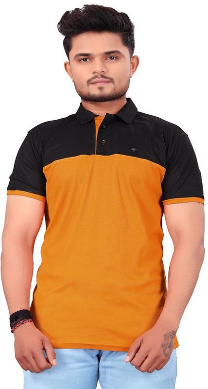 Solid Men Black, Yellow T-Shirt