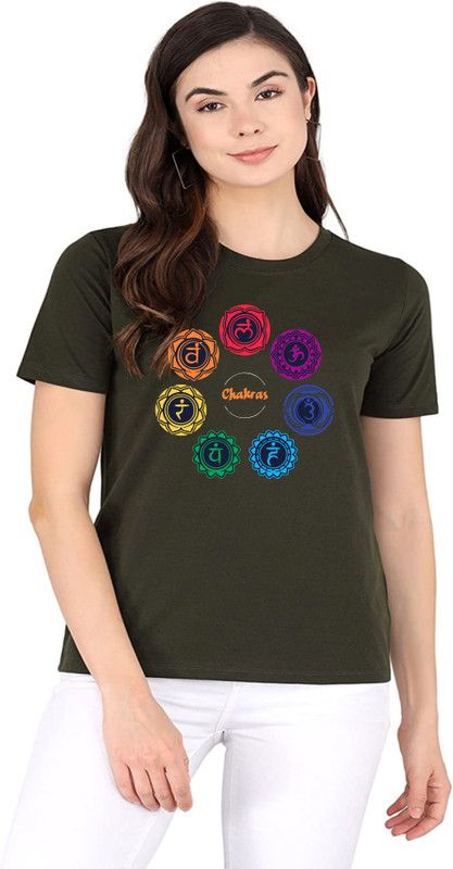 Women Graphic Print Round Neck Pure Cotton Navy Blue T-Shirt