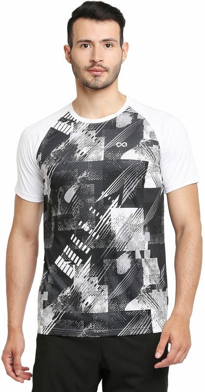 Men Abstract Round Neck Polyester White T-Shirt