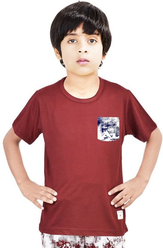 Boys Solid Polycotton T Shirt  (Maroon, Pack of 1)
