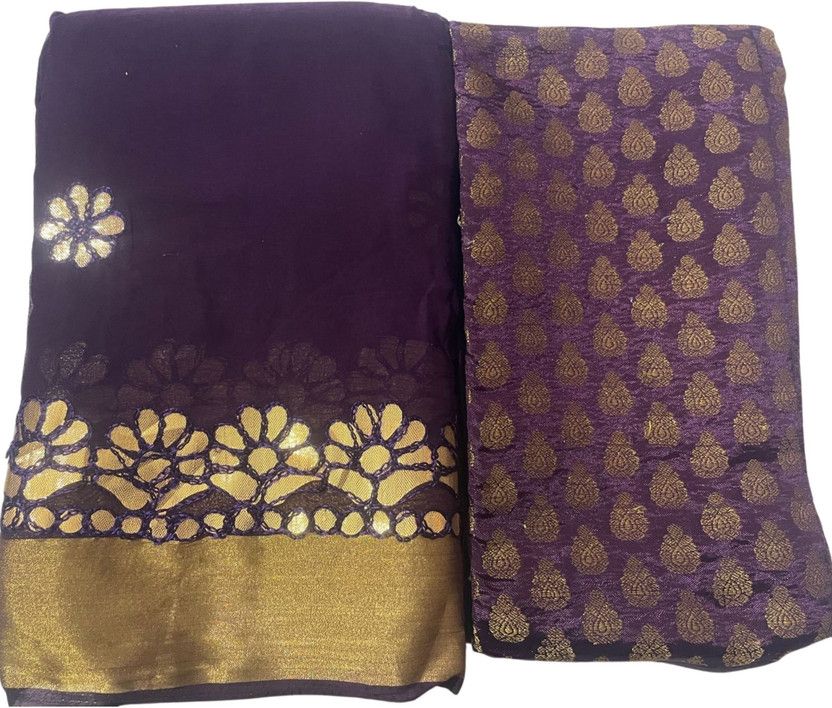 Embellished Bollywood Chiffon Saree  (Purple)