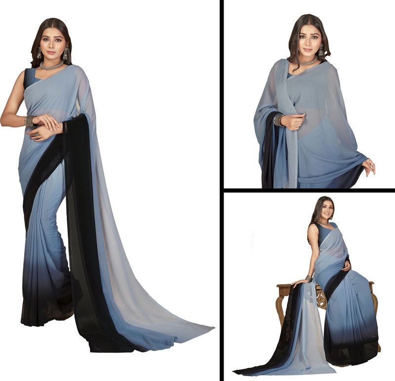 Ombre Daily Wear Georgette Saree  (Black, Grey)