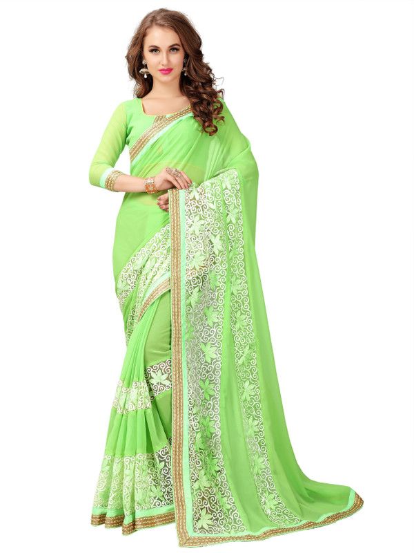 Self Design, Embroidered Mysore Georgette Saree  (Light Green)