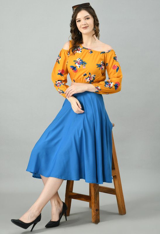 Women Co-ords Yellow, Blue Dress