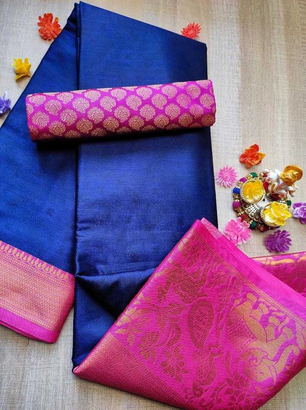 Self Design Fashion Jacquard, Cotton Silk Saree  (Dark Blue)
