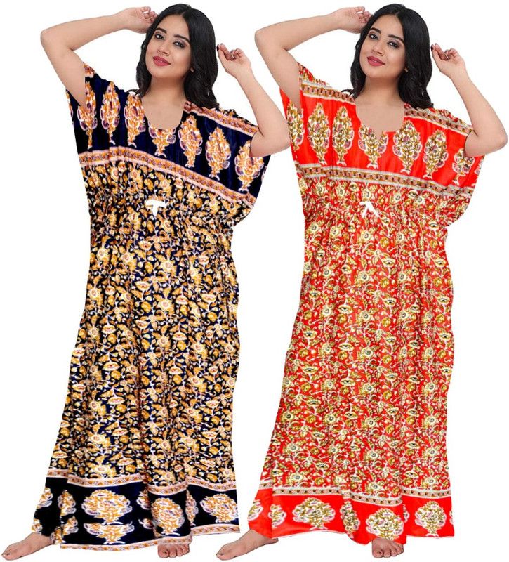 Pack of 2 Women Nighty  (Brown, Red)
