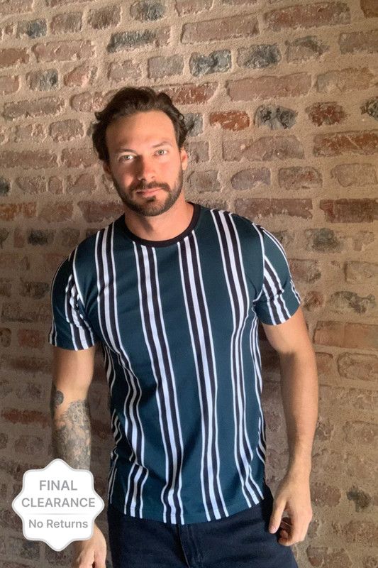 Men Striped Crew Neck Polyester Green T-Shirt
