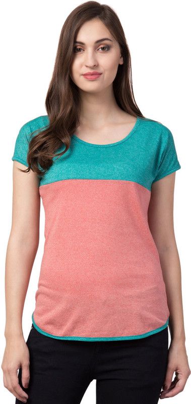 Women Colorblock Round Neck Cotton Blend Multicolor T-Shirt