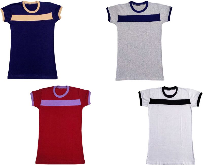 Boys & Girls Colorblock Pure Cotton T Shirt  (Multicolor, Pack of 4)
