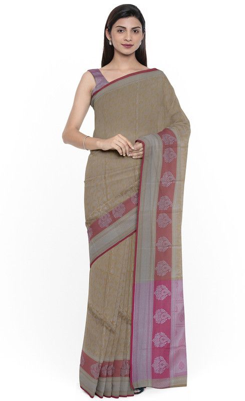 Self Design Daily Wear Cotton Silk Saree  (Cream)