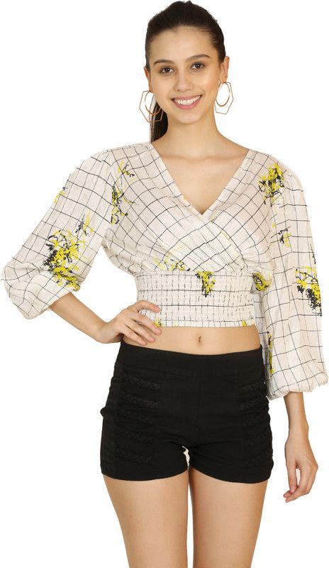 Casual Cutout Printed, Checkered Women Beige Top