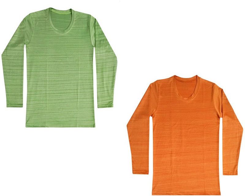 Boys Solid Polyester T Shirt  (Orange, Pack of 2)