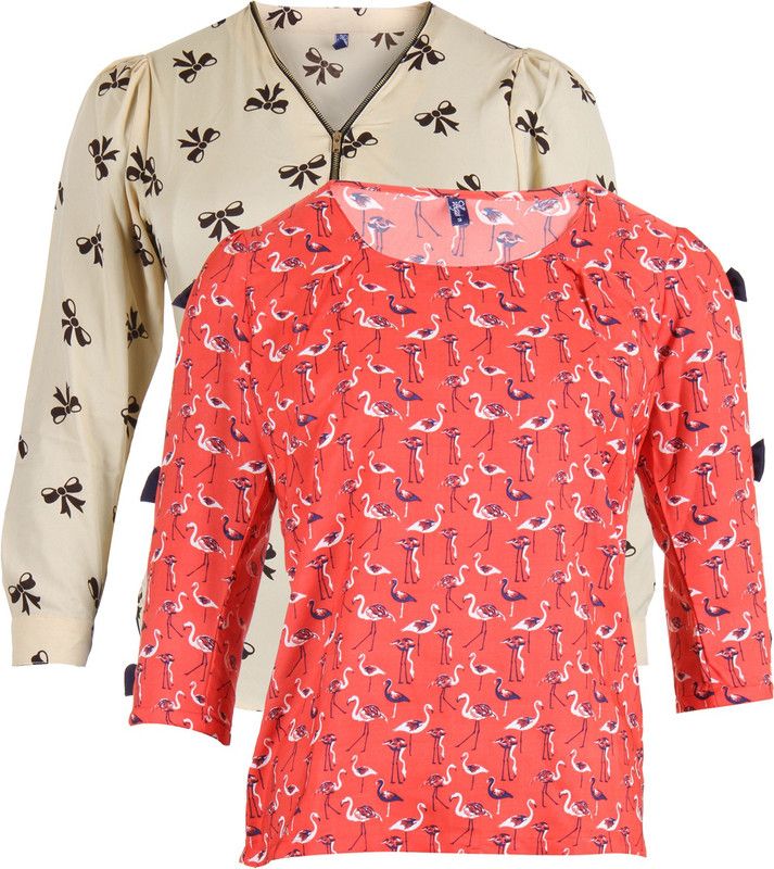 Pack of 2 Casual Regular Sleeves Animal Print Women Pink, Orange Top