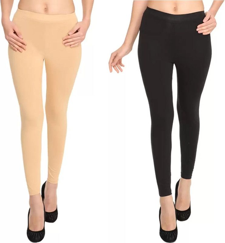 YIGIT Ankle Length Western Wear Legging  (Beige, Black, Solid)