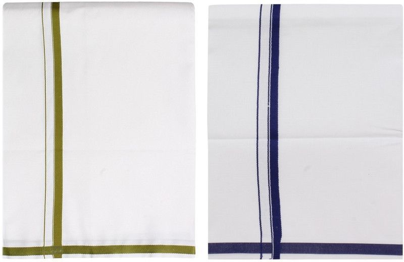 Prakasam Cotton Premium quality White Single (4 Mulam) pack of 2 (Colour : Mild Green-Navy) Men Dhoti