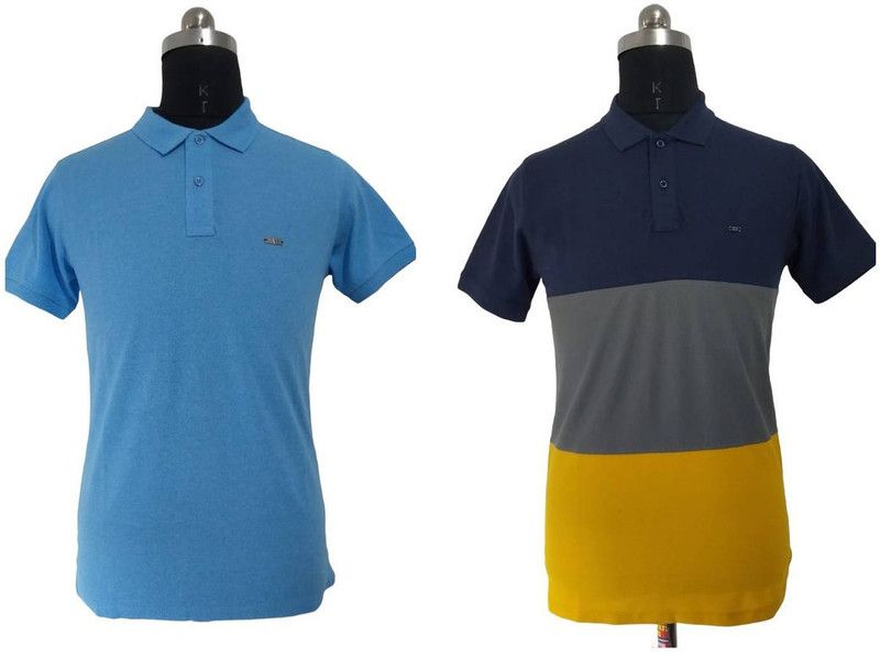 Pack of 2 Men Printed Round Neck Cotton Blend Multicolor, Blue T-Shirt