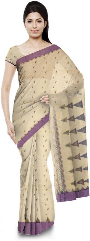 Woven Handloom Pure Cotton Saree  (Beige)