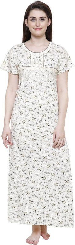 Women Nighty  (White, Green)