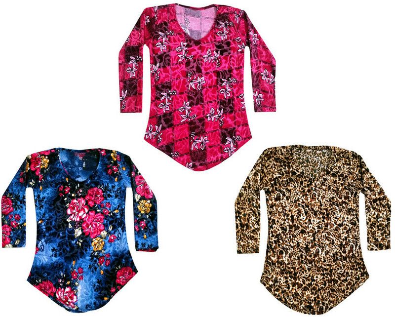 Girls Casual Velvet Full Sleeve Top  (Multicolor, Pack of 3)