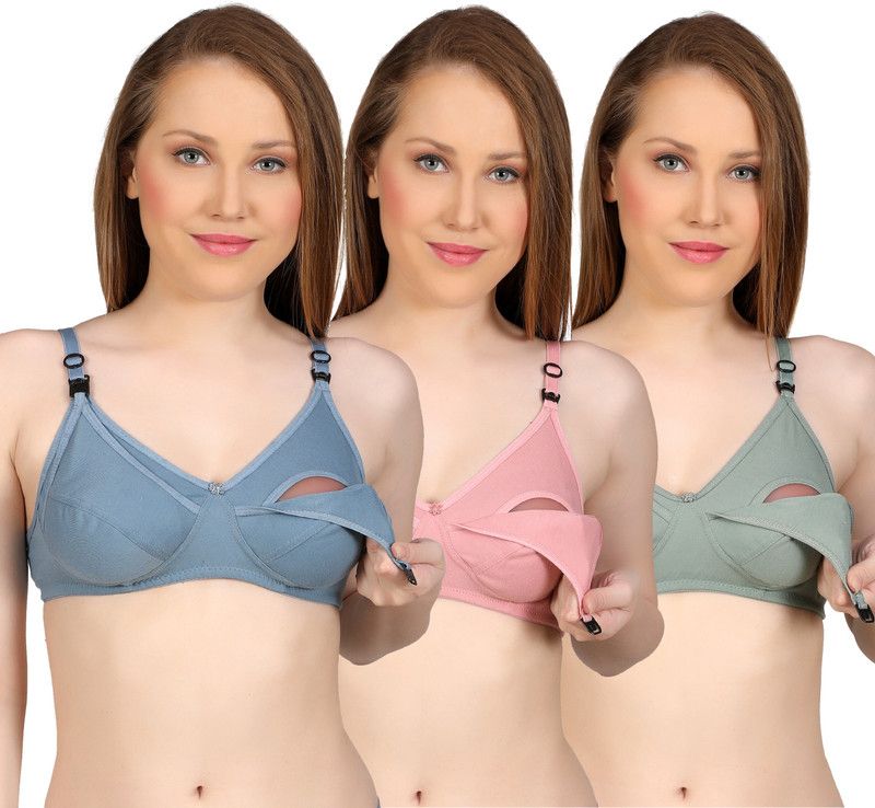 Women Maternity/Nursing Non Padded Bra  (Blue, Green, Pink)