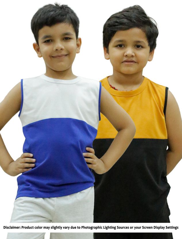 Boys & Girls Colorblock Cotton Blend T Shirt  (Blue, Pack of 2)