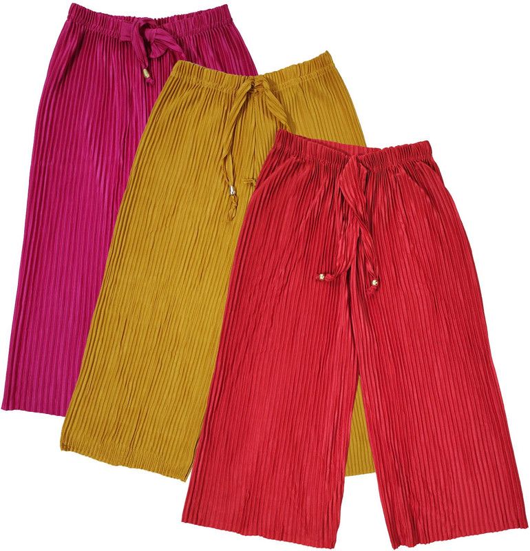 Pack of 3 Girls Relaxed Multicolor Crepe Trousers