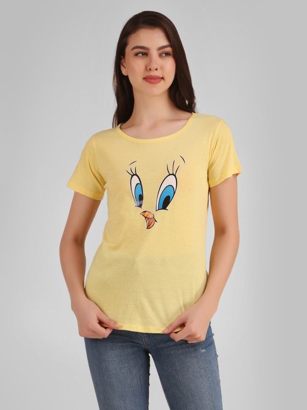Cartoon Women Yellow T-Shirt