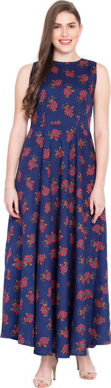 Women Fit and Flare Blue Dress With Mask