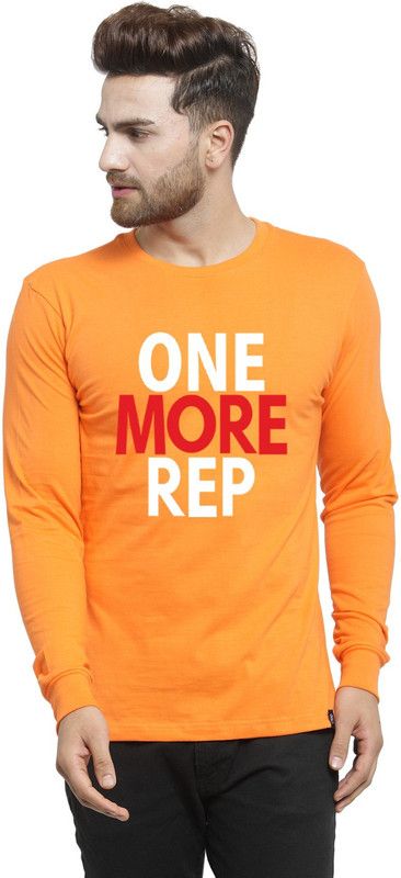 Friskers Orange One More Rep Round Neck Full Sleeve T-shirt Men Printed Round Neck Cotton Blend Orange T-Shirt