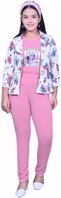 Girls Casual Top Jegging, Jacket  (Pink)