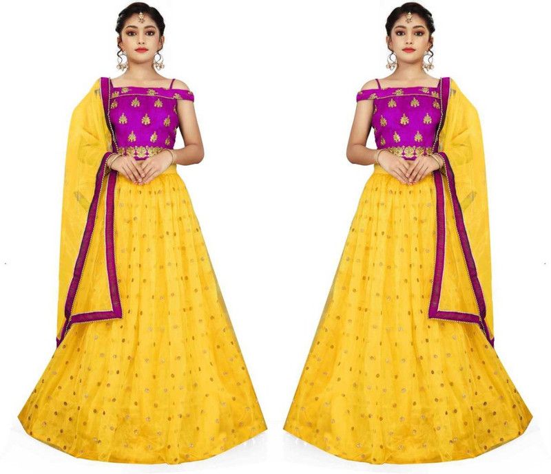 Girls Lehenga Choli Western Wear Embroidered Lehenga, Choli and Dupatta Set  (Pink, Pack of 2)