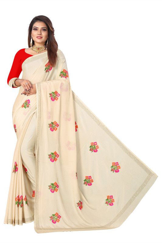 Floral Print Daily Wear Chiffon Saree  (Cream)