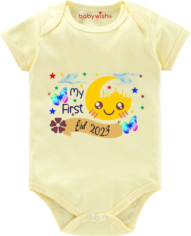 Romper For Baby Boys & Baby Girls Casual Graphic Print Cotton Blend  (Yellow, Pack of 1)