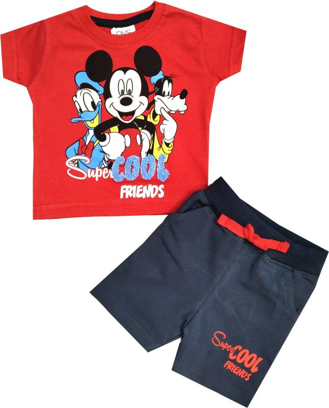 Baby Boys & Baby Girls Mickey Casual T-shirt Shorts  (Red)