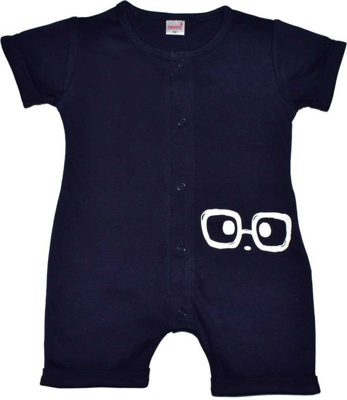 Romper For Baby Boys & Baby Girls Casual Printed Organic Cotton Blend  (Dark Blue, Pack of 1)