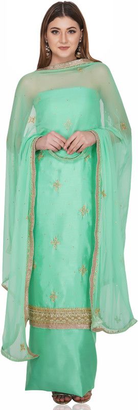 Unstitched Chanderi Suit Fabric Embroidered, Embellished