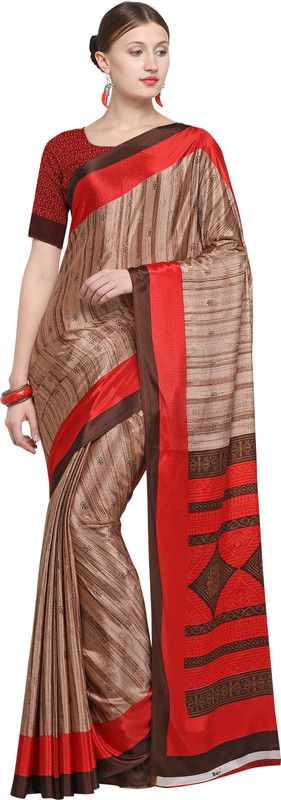 Printed Bollywood Crepe Saree  (Orange, Beige)