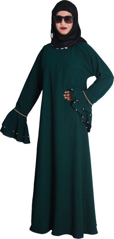 ARoohSa ABAYA BURQA GREEN NIDA 611 Art Silk Burqa With Hijab  (Green)