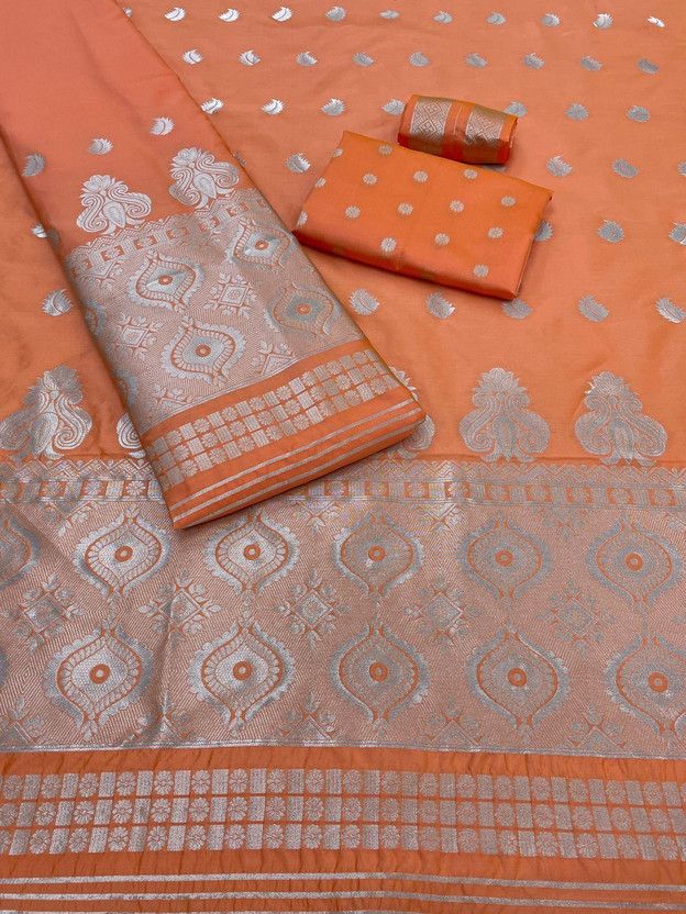 Woven Mekhela Chador Silk Blend, Art Silk Saree  (Silver, Mustard)