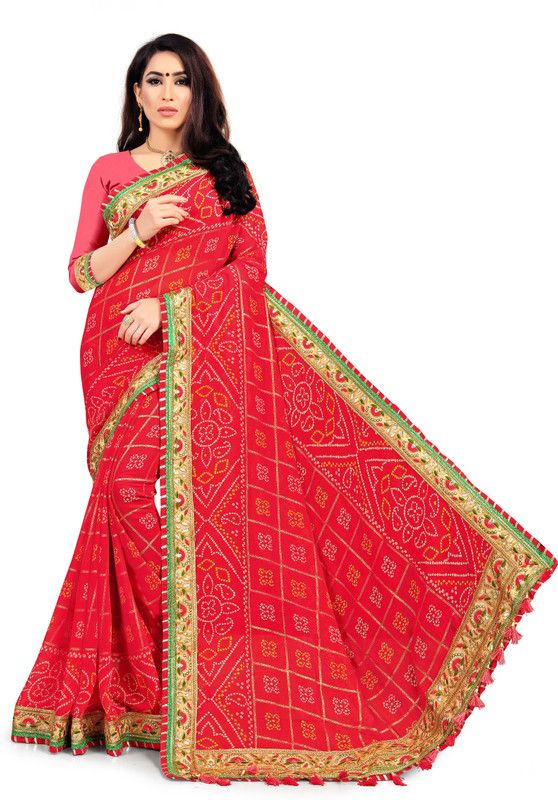 Bandhani Georgette Saree  (Pink)