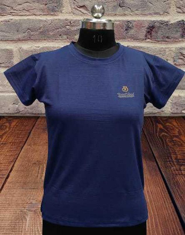 Men Solid Round Neck Nylon Blue T-Shirt