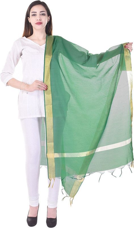 Poly Chanderi Solid Green Women Dupatta