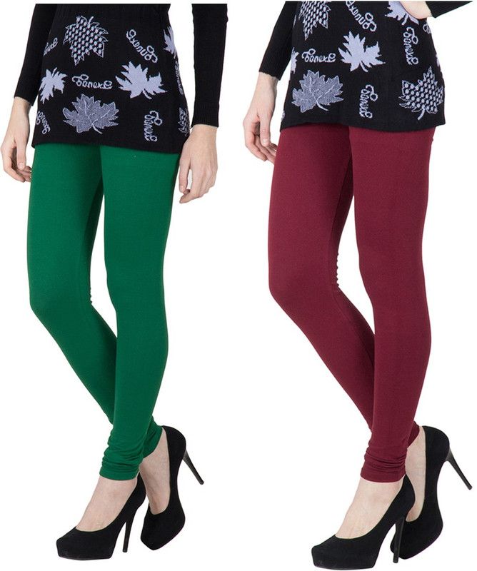 MONATI Churidar Ethnic Wear Legging  (Green, Maroon, Solid)