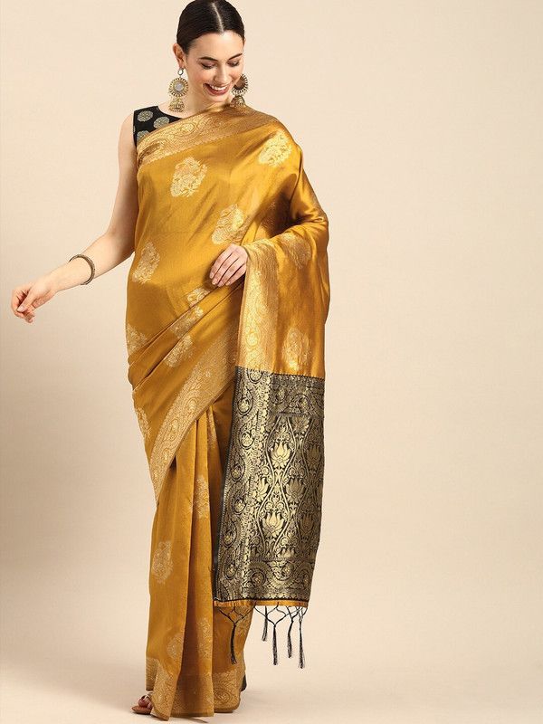 Woven Banarasi Art Silk Saree  (Mustard)